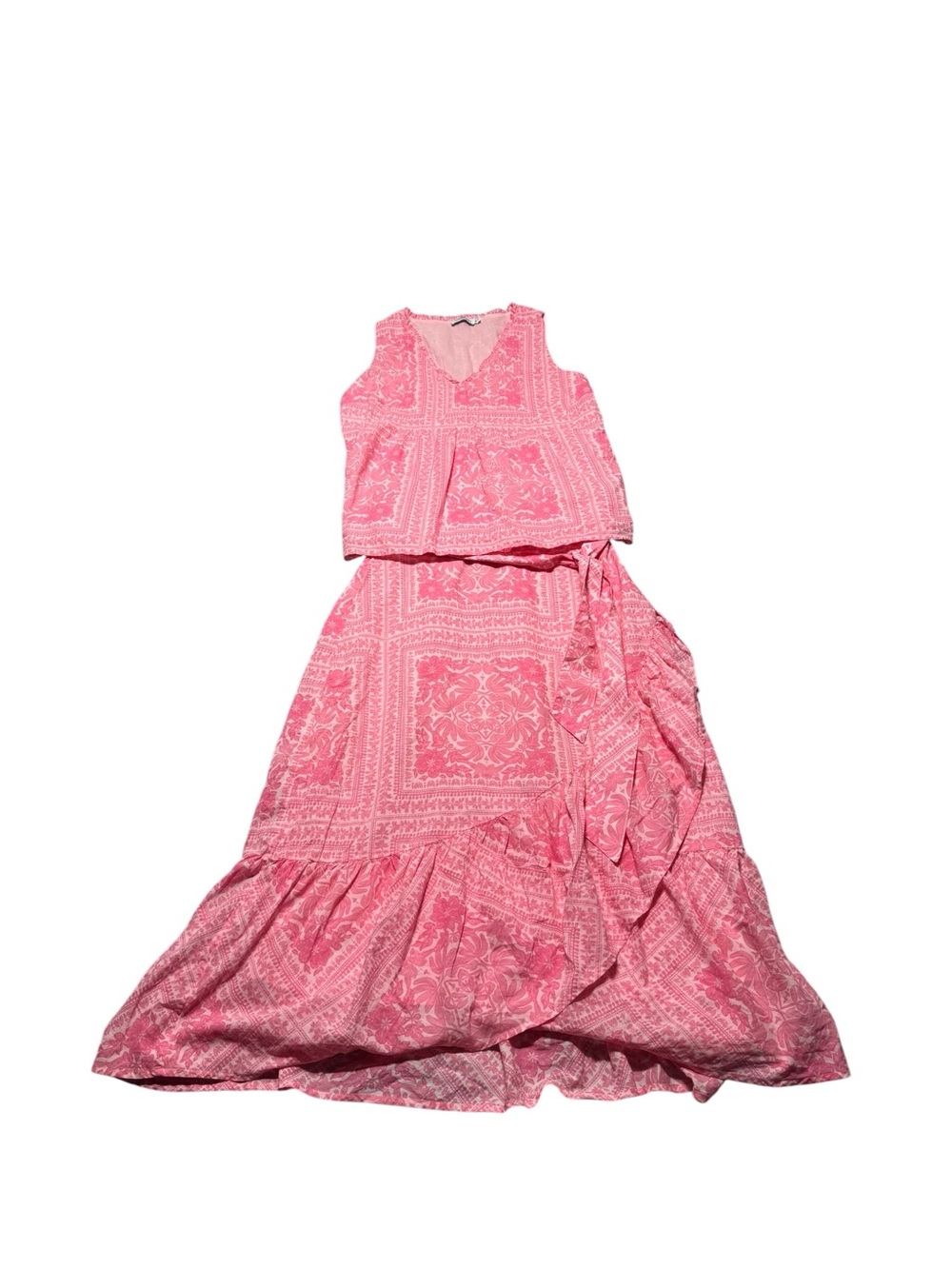 Vineyard Vines Women’s Medium Pink Paisley Skirt Set Tiered Boho Preppy Coastal